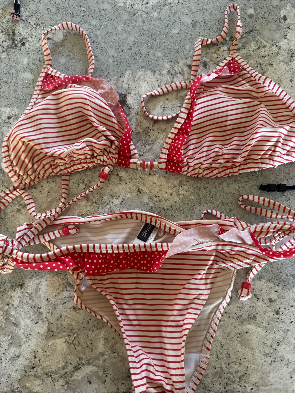 Macy's Red and White Striped Polka Dot Bikini Set